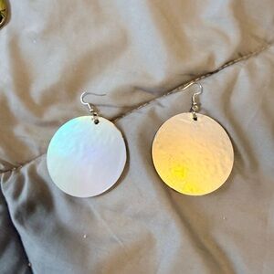 Iridescent Round Disc Dangle Earrings